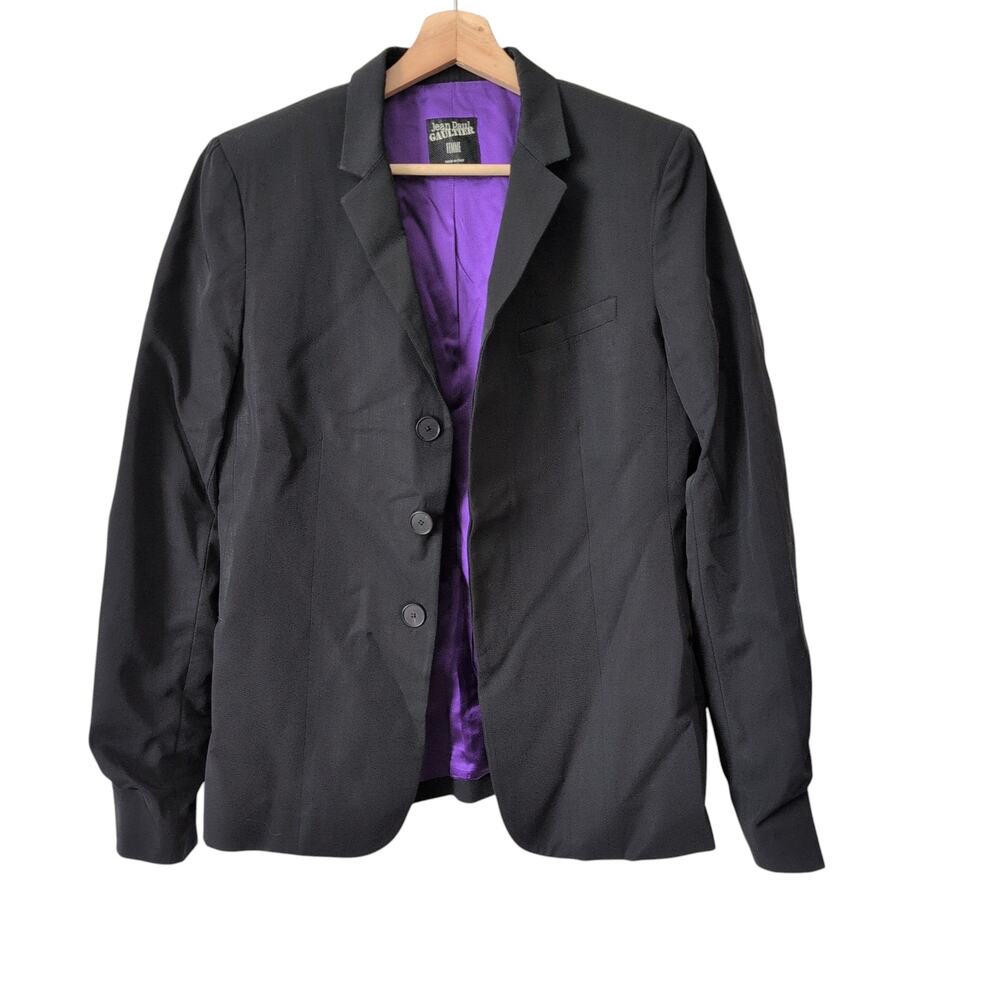 Vintage‎ Jean Paul Gaultier Womens Blazer 10 Black 80s Lined Button Jacket Silk